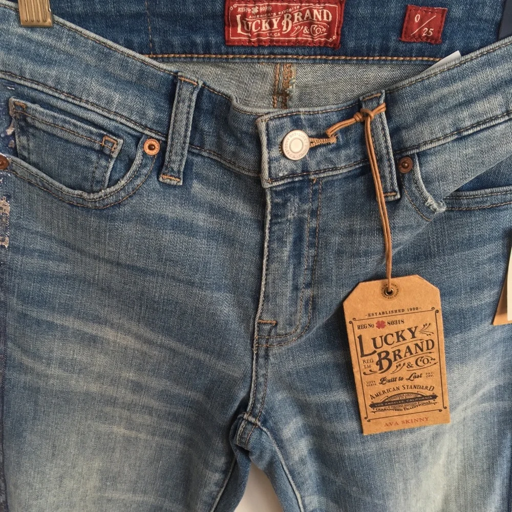 Lucky Brand NEW Ava Metallic Stripe Skinny Jeans Distressed Ripped High Waist